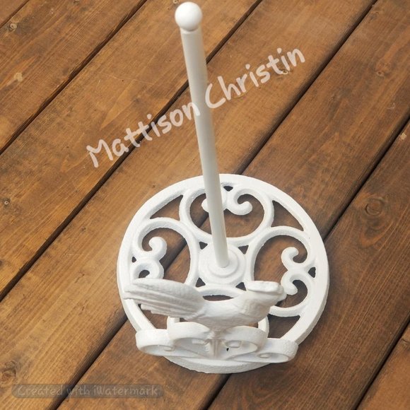 Farmhouse Country White Rooster Cast Iron Paper Towel Holder - Picture 3 of 7